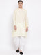 Vastramay Men's Cream Cotton Blend Kurta and White Dhoti Set